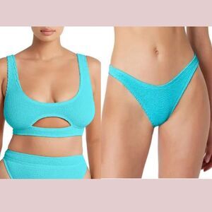 NEW $215 Bond-Eye [‎ 2PC SET ] Sasha Cut Out Top + Bikini Bottom Eco Teal Blue